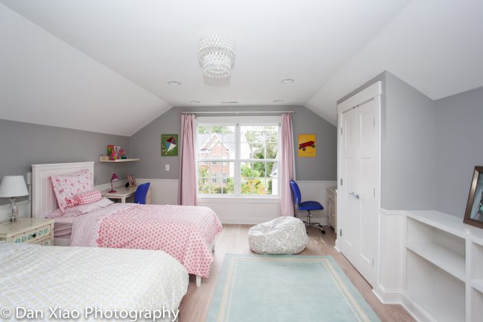 Unfinished attic space converted to children's bedroom