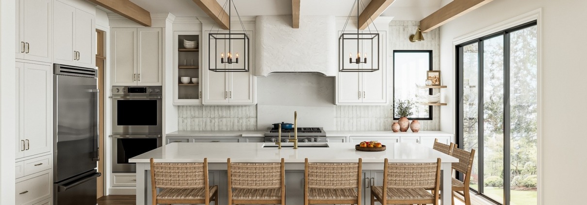 3D photorealistic rendering of a kitchen remodel in Wake Forest, NC.