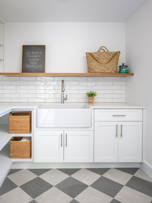 white subway tile in laundry