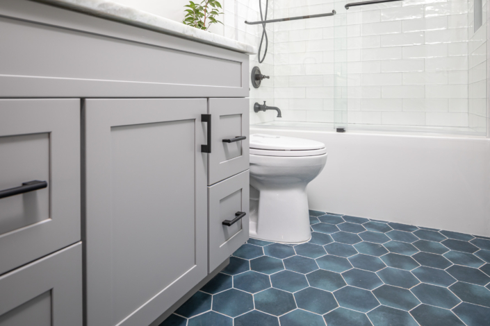 blue hexagon bathroom floor tile